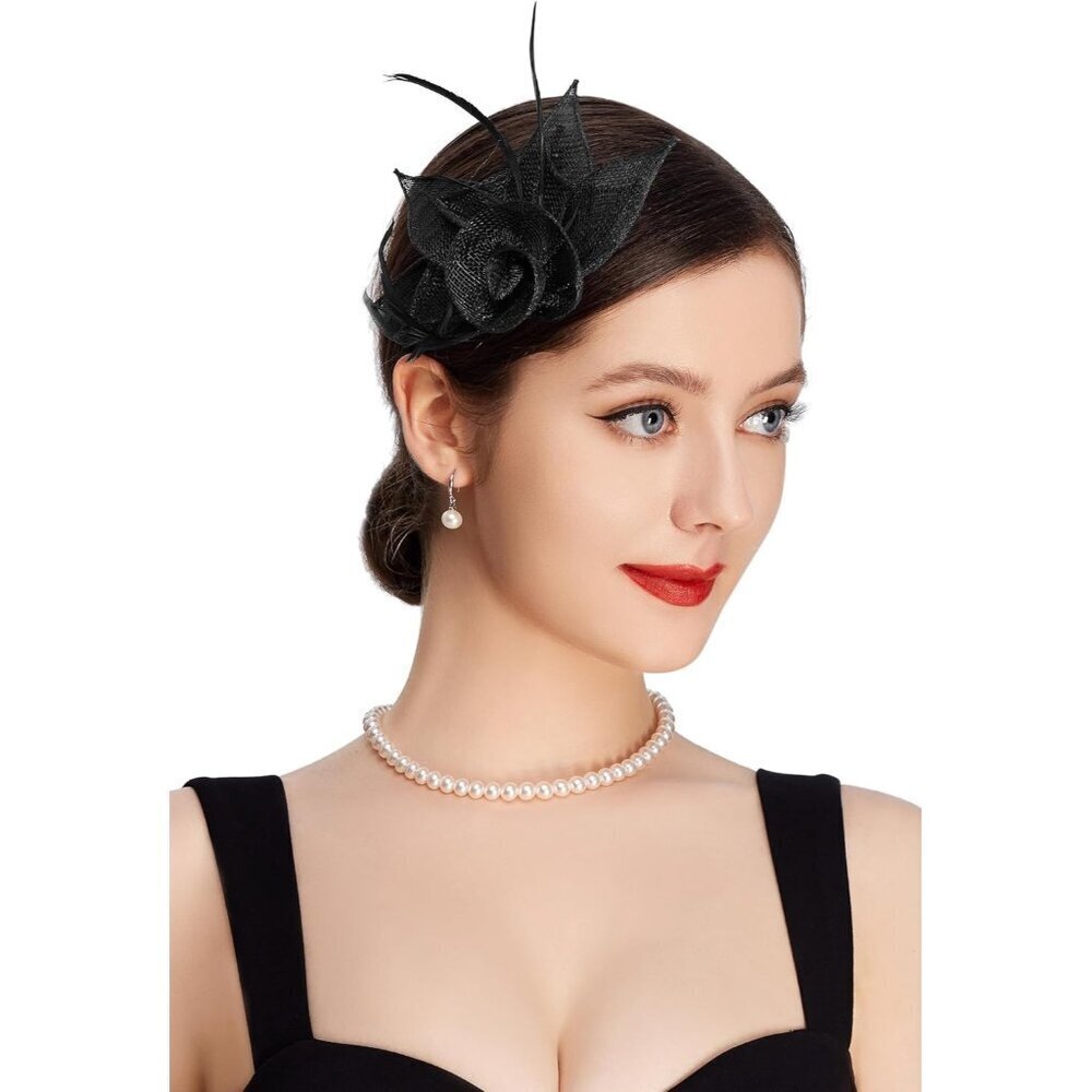 Fascinators Hats for Women Feather Flower Hair Clip for Weddings and Parties